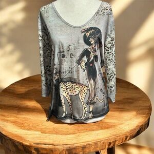 Valentina Artistic Gray Long Sleeve Top